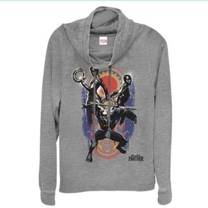 Marvel Universe Big Three Black Panther Long Sleeve Cowl Neck Pullover Gray XL